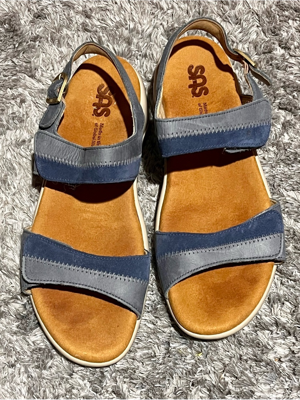 SAS Women's Nudu Blue Oceania US 9 Heel Strap Leather Comfort Sandals Shoes